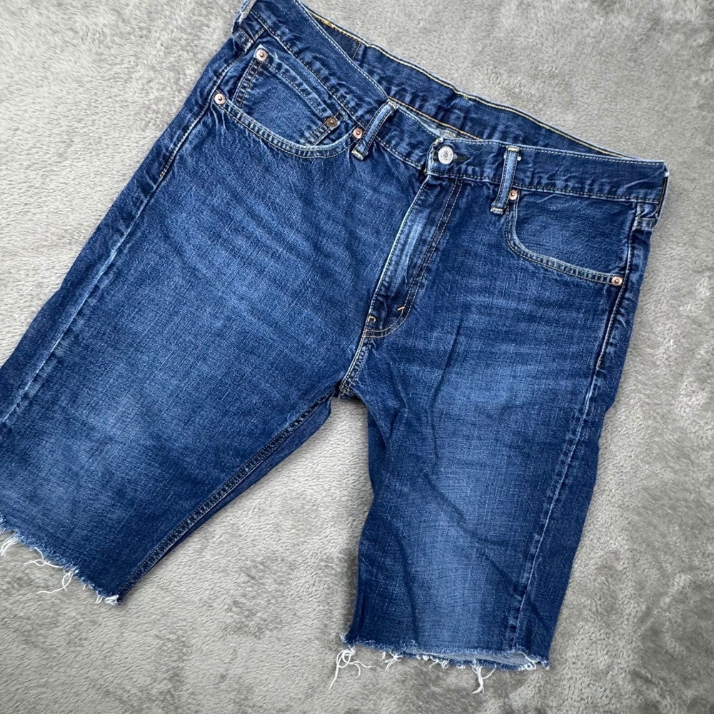 Levi's 527 Denim Shorts Mens 36 Blue Excellent Cutoff Raw Hem Slim Fit Jorts